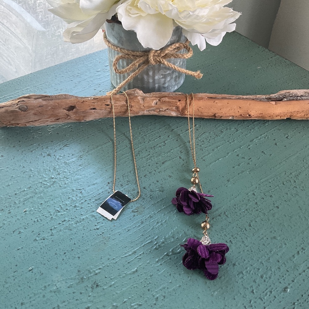 INC International Concepts Velvet Floral Necklace NWT